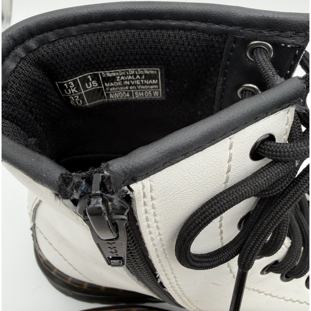 Dr. Martens White/Black Leather Combat Ankle Boots Lace-Up Side Zip US 1 - Picture 5 of 6